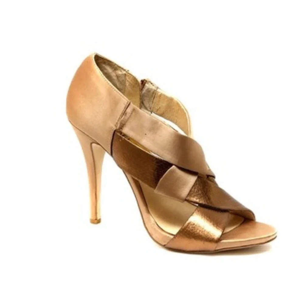 Michael Michael Kors Elena peep-toe sandals nude satin embossed leather design 6